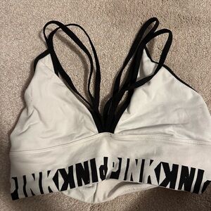 pink sports bra, v neck with straps